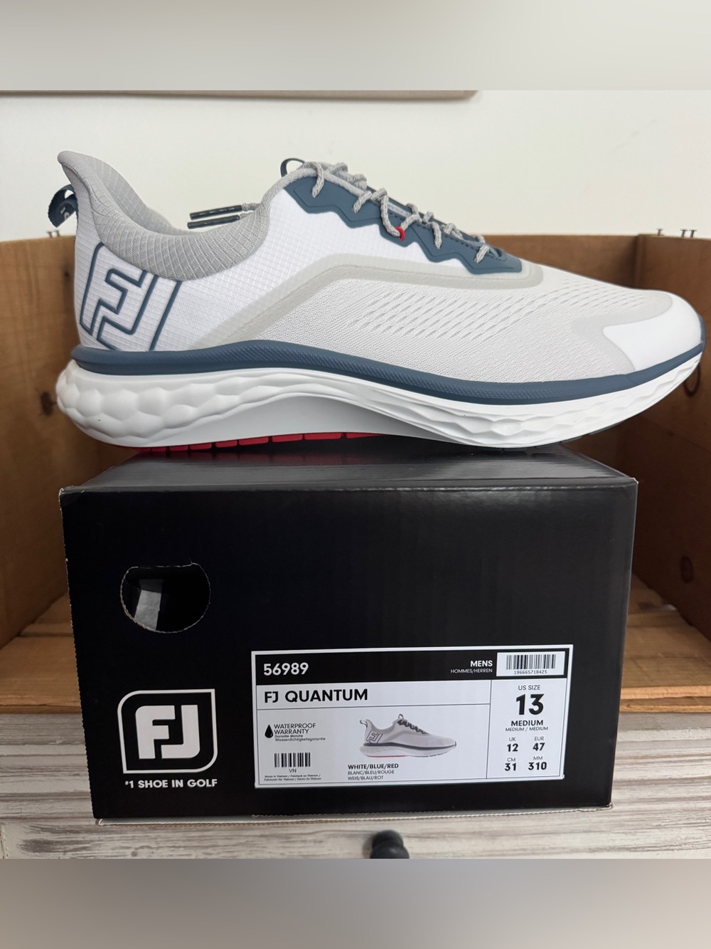 Men’s Footjoy Quantum Spikeless Waterproof Golf Shoes Size 13 White Blue Red